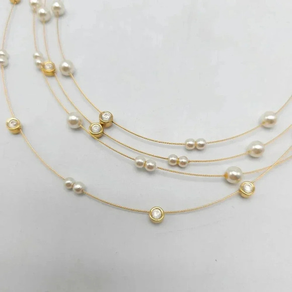 Nolan Miller Nolan Miller Floating Faux Pearl Crystal Necklace - Picture 2 of 4